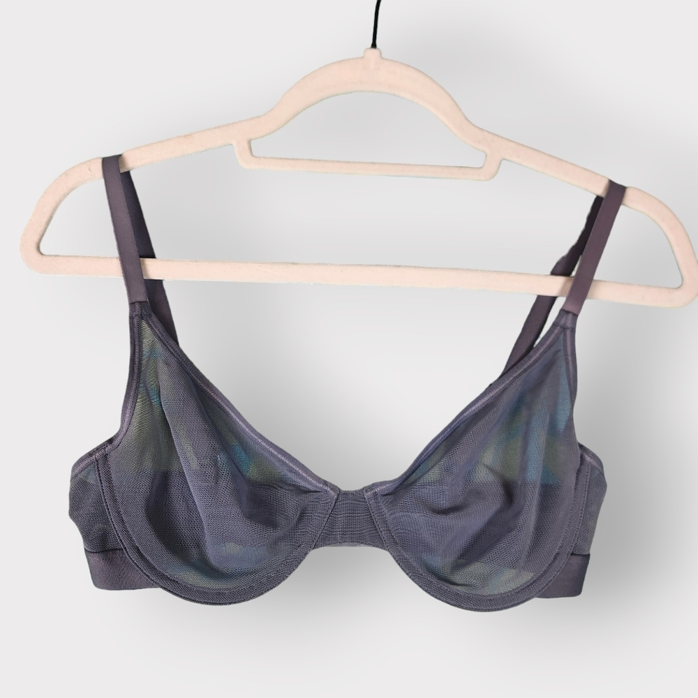 Negative Sieve Demi Bra Size 34C Slate Grey Sheer Mesh